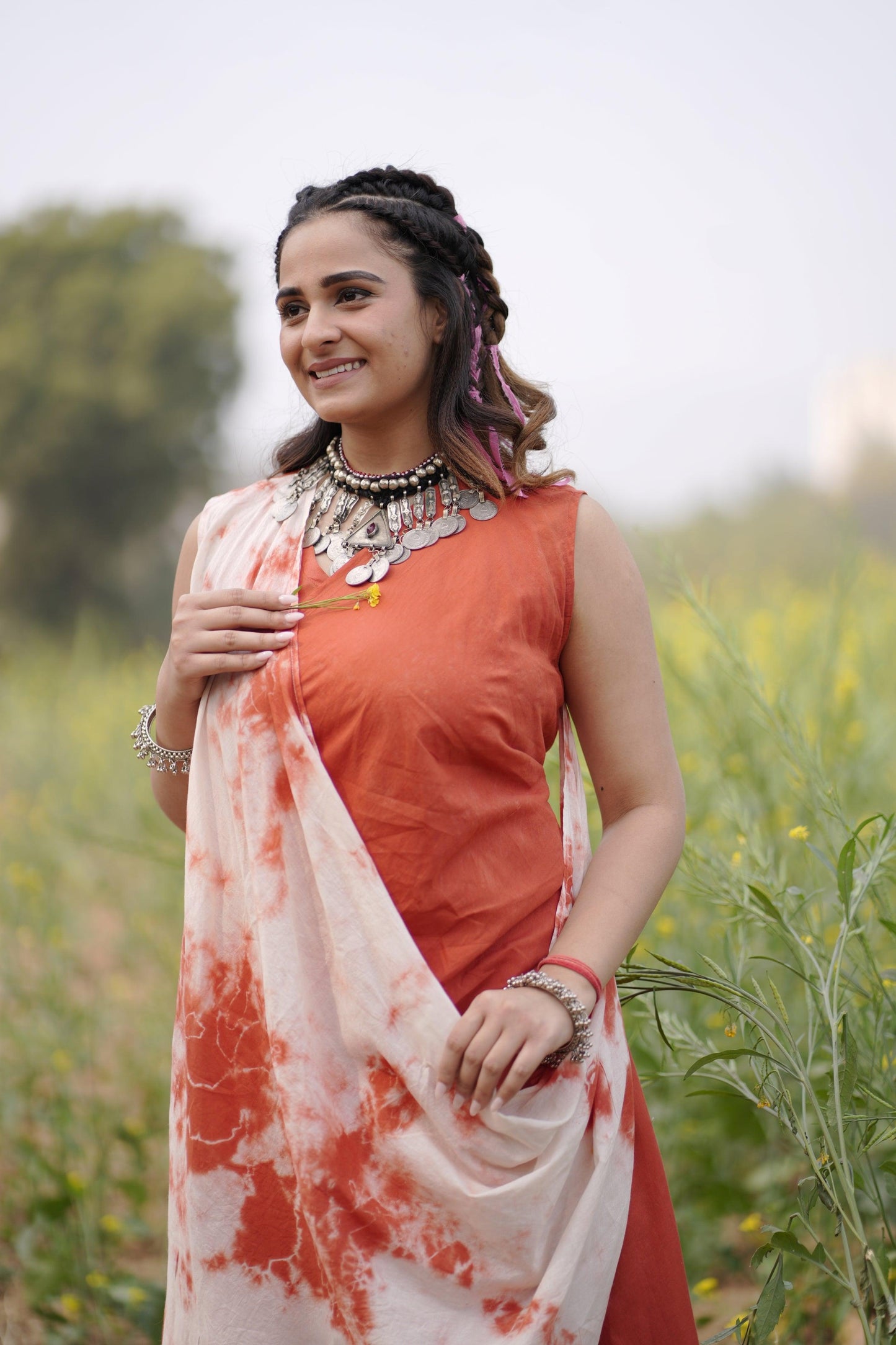 Chilli Ember Dress | Mulmul Cotton | Tie Dye - Kharwals India