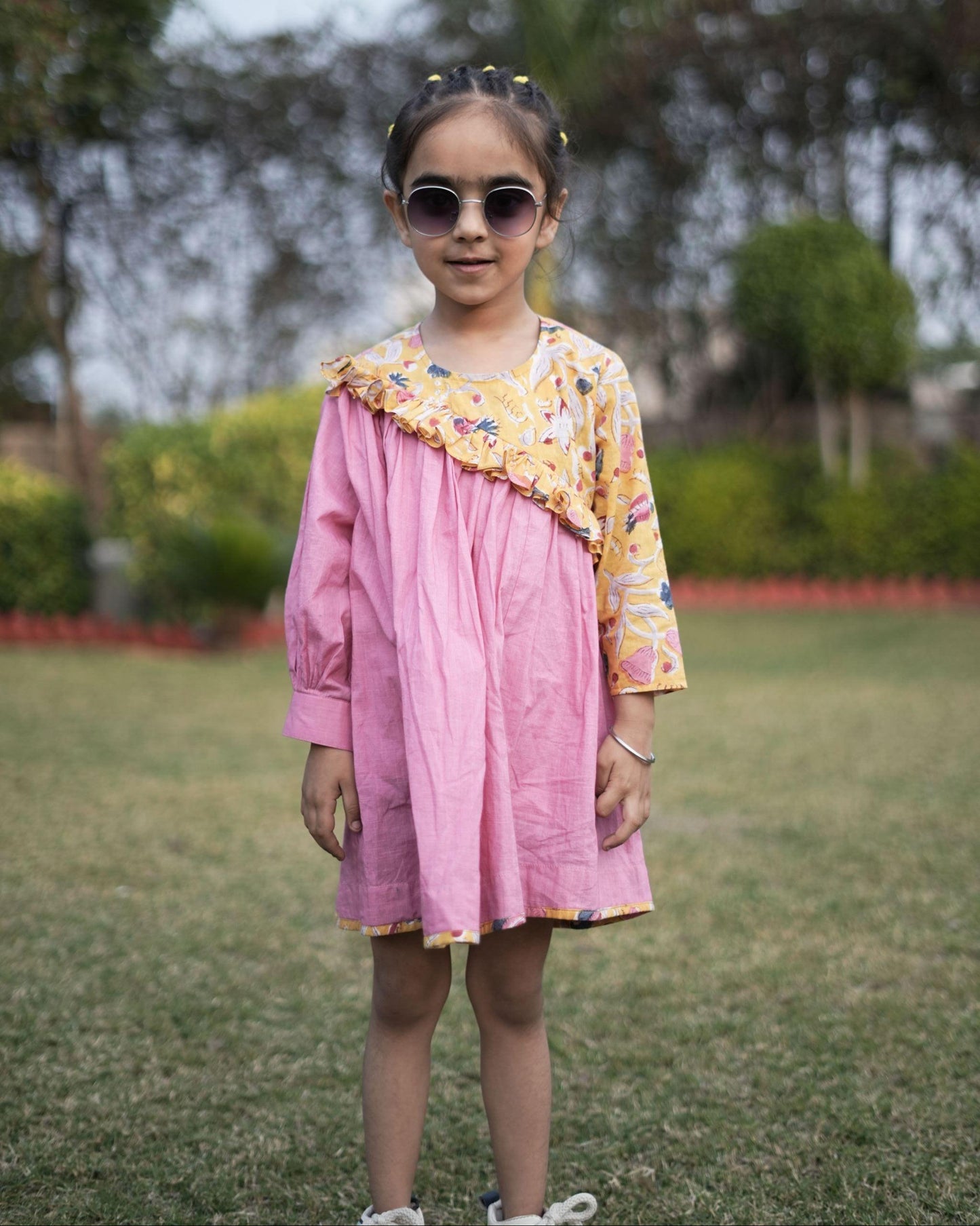 Flamingo Sunlit Dress | Cotton Printed, Slub | Handblock - Kharwals India