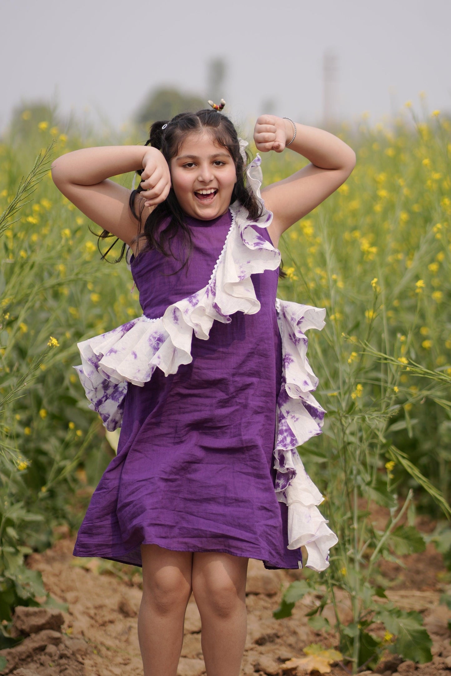 Violet Eclipse Dress | Mulmul Cotton | Tie Dye - Kharwals India