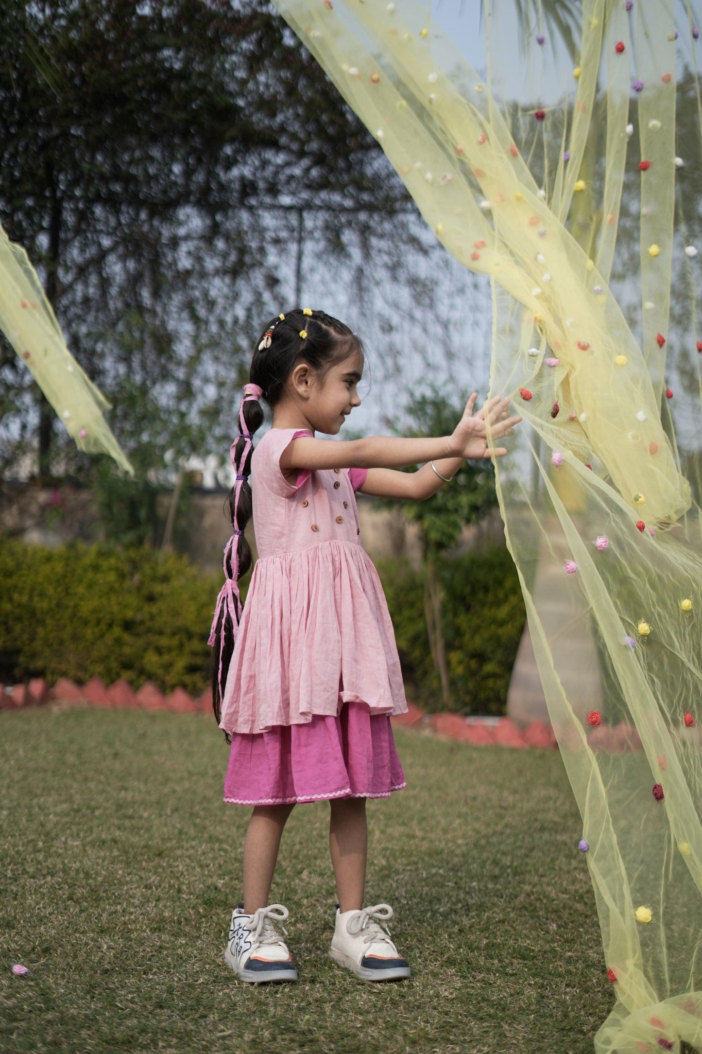 Custom Blush Petal Dress | Mulmul Cotton | Custom Name Embroidered - Kharwals India