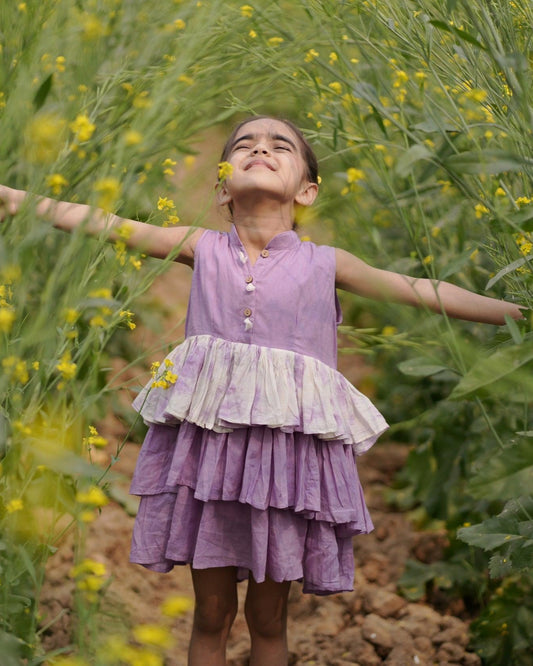 Lily Mist Dress | Mulmul Cotton | Tie Dye - Kharwals India