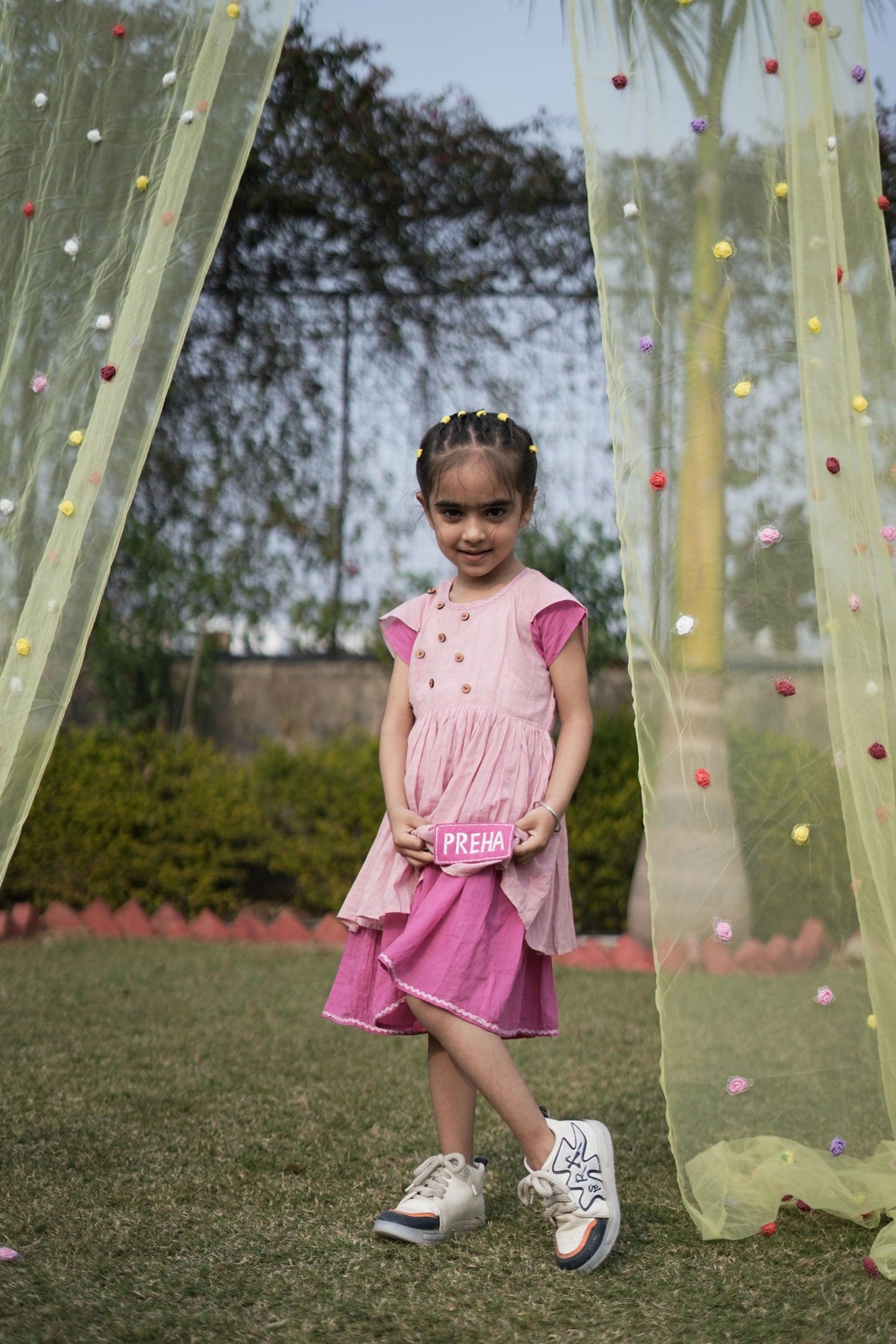 Custom Blush Petal Dress | Mulmul Cotton | Custom Name Embroidered - Kharwals India