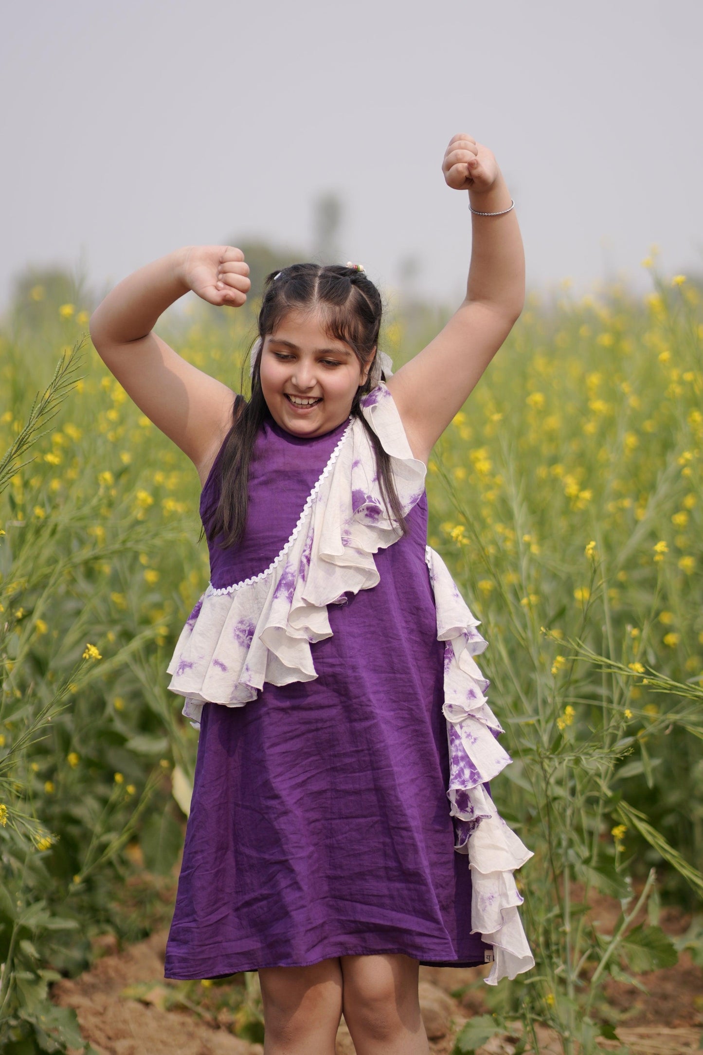 Violet Eclipse Dress | Mulmul Cotton | Tie Dye - Kharwals India