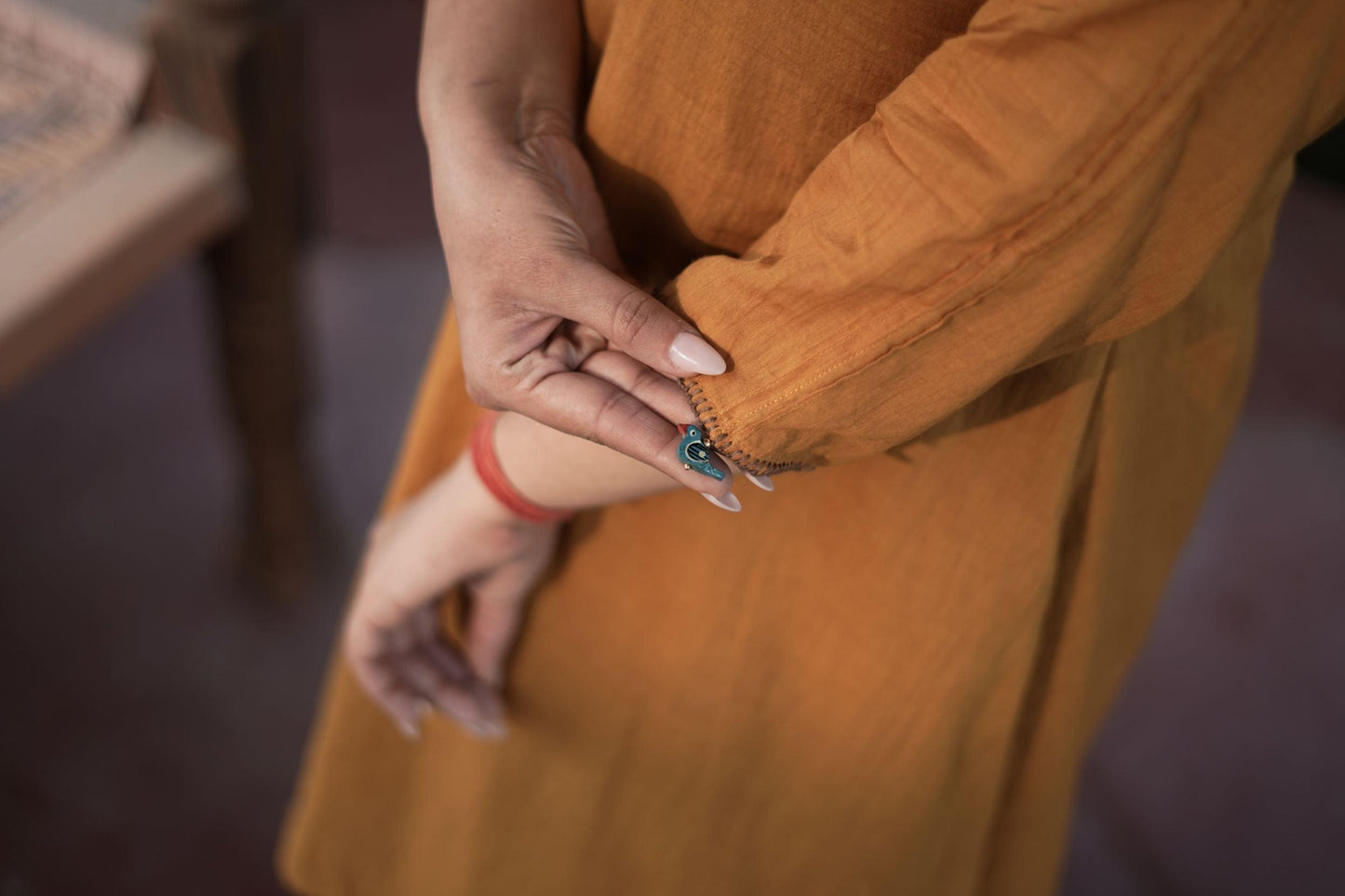 Rooted Treasure Dress | Mulmul Cotton | Embroidered tassels - Kharwals India