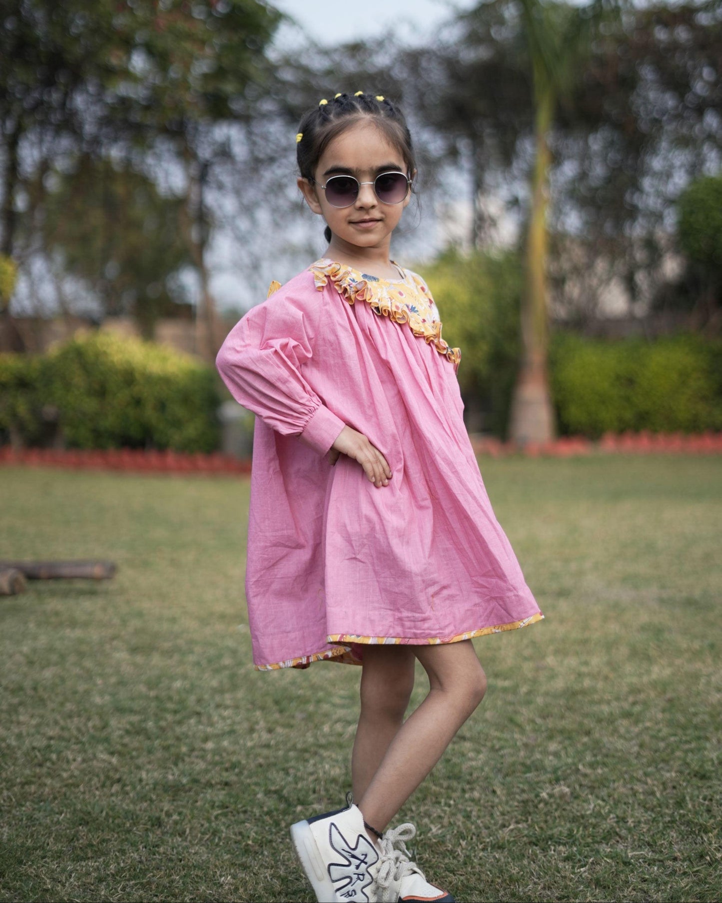 Flamingo Sunlit Dress | Cotton Printed, Slub | Handblock - Kharwals India