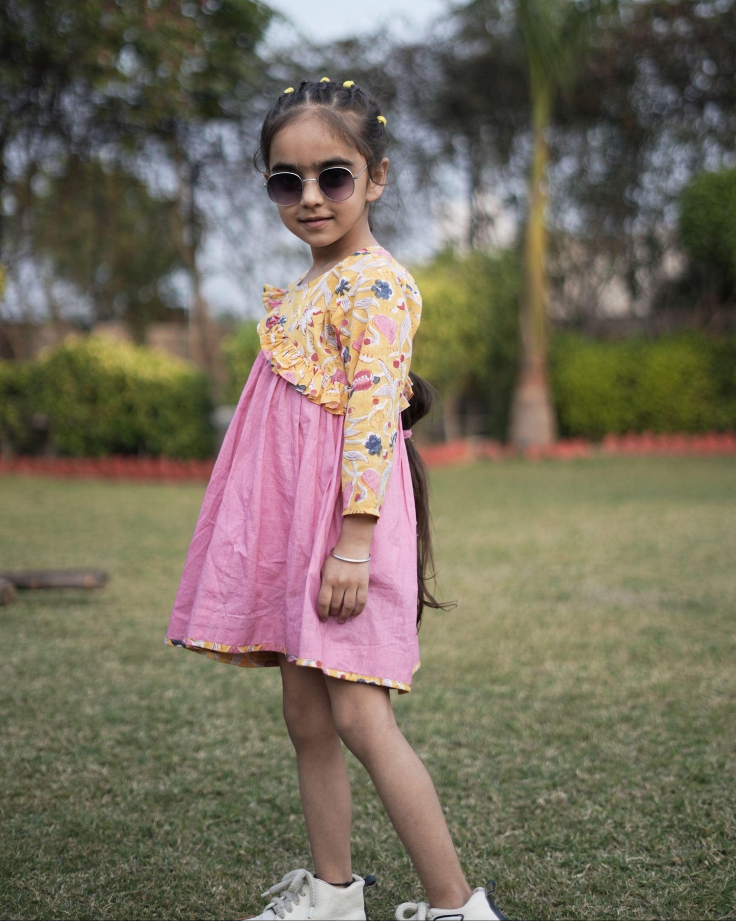 Flamingo Sunlit Dress | Cotton Printed, Slub | Handblock - Kharwals India