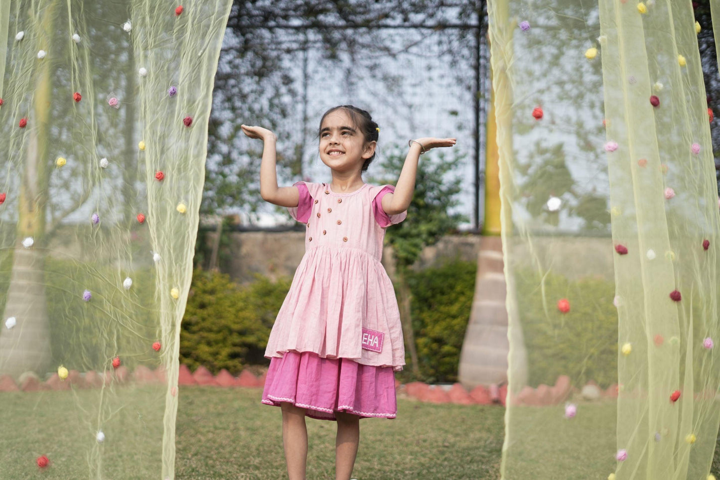 Custom Blush Petal Dress | Mulmul Cotton | Custom Name Embroidered - Kharwals India