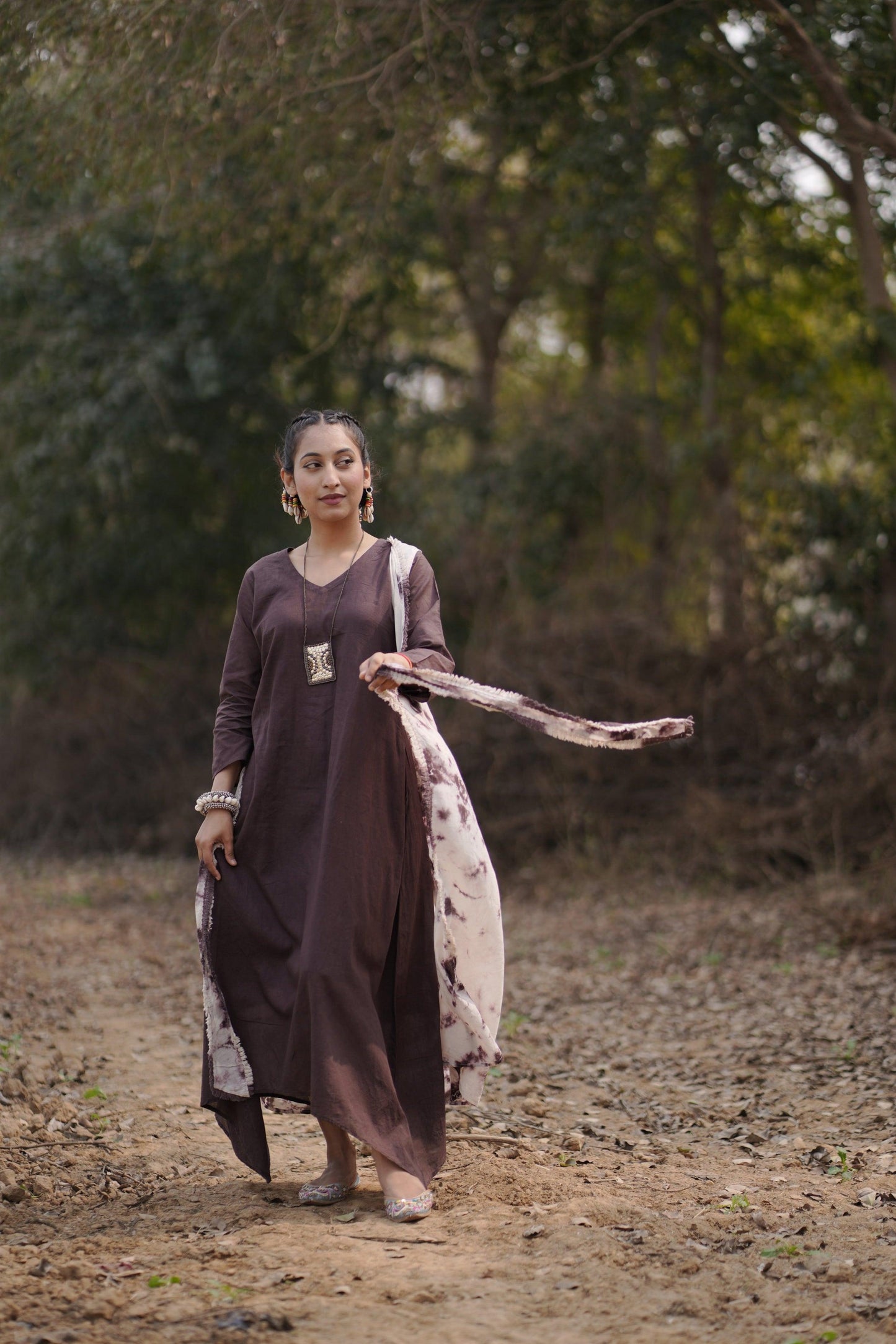 Choco Caramel Swirl Dress | Mulmul Cotton | Tie Dye lace - Kharwals India