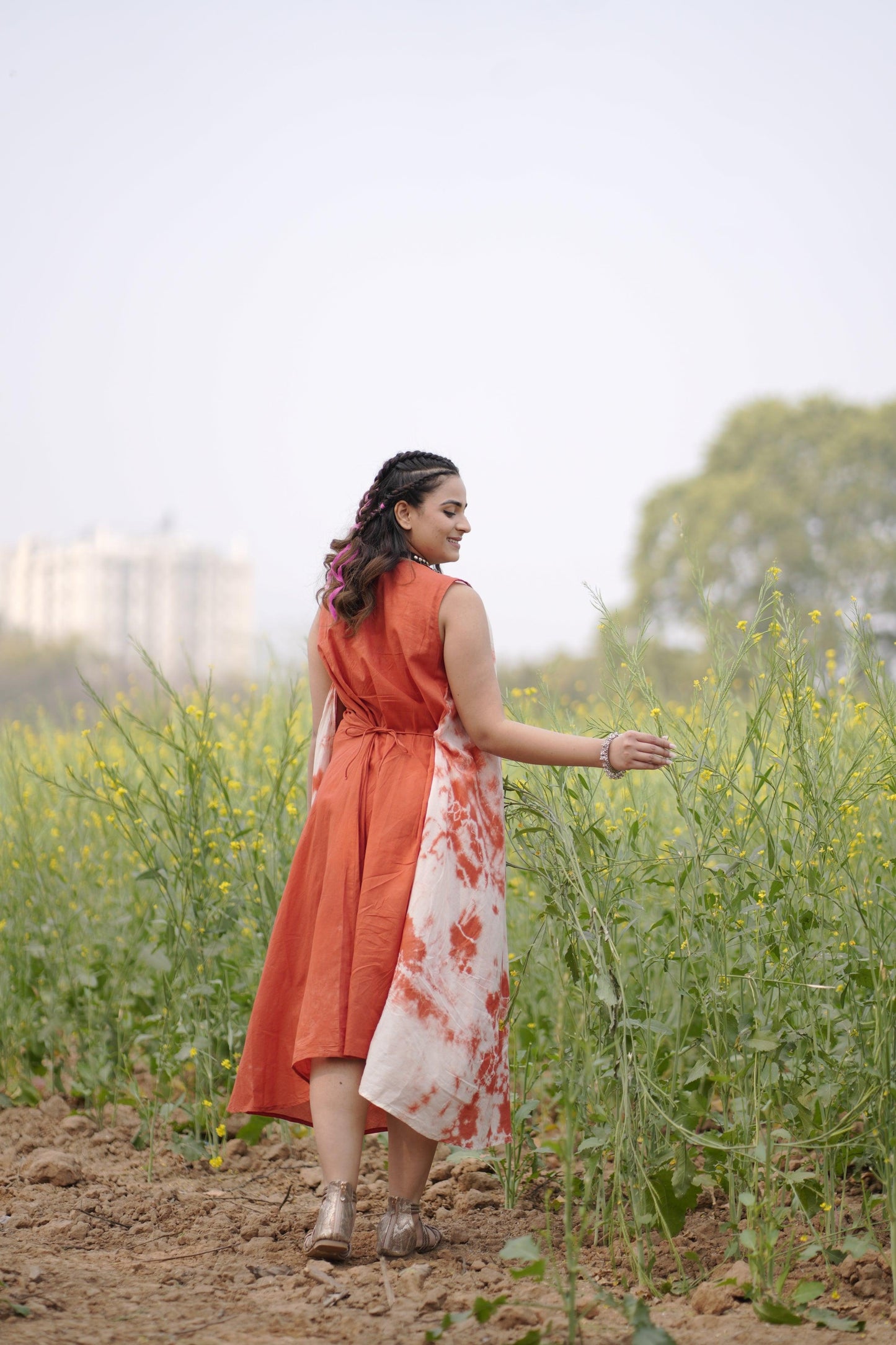 Chilli Ember Dress | Mulmul Cotton | Tie Dye - Kharwals India
