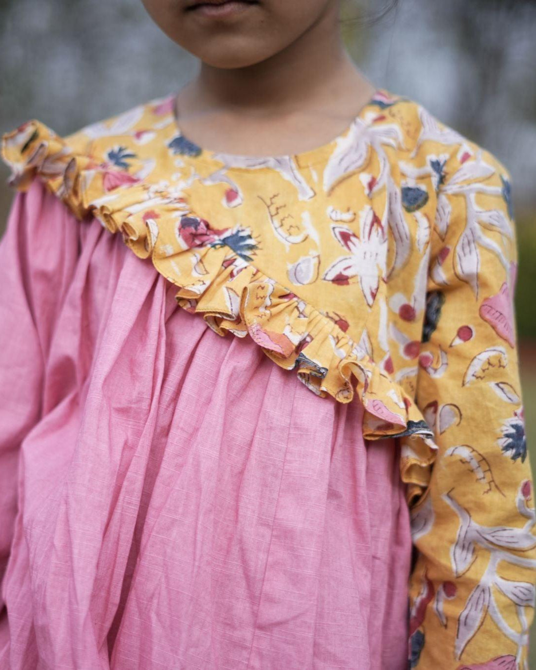 Flamingo Sunlit Dress | Cotton Printed, Slub | Handblock - Kharwals India