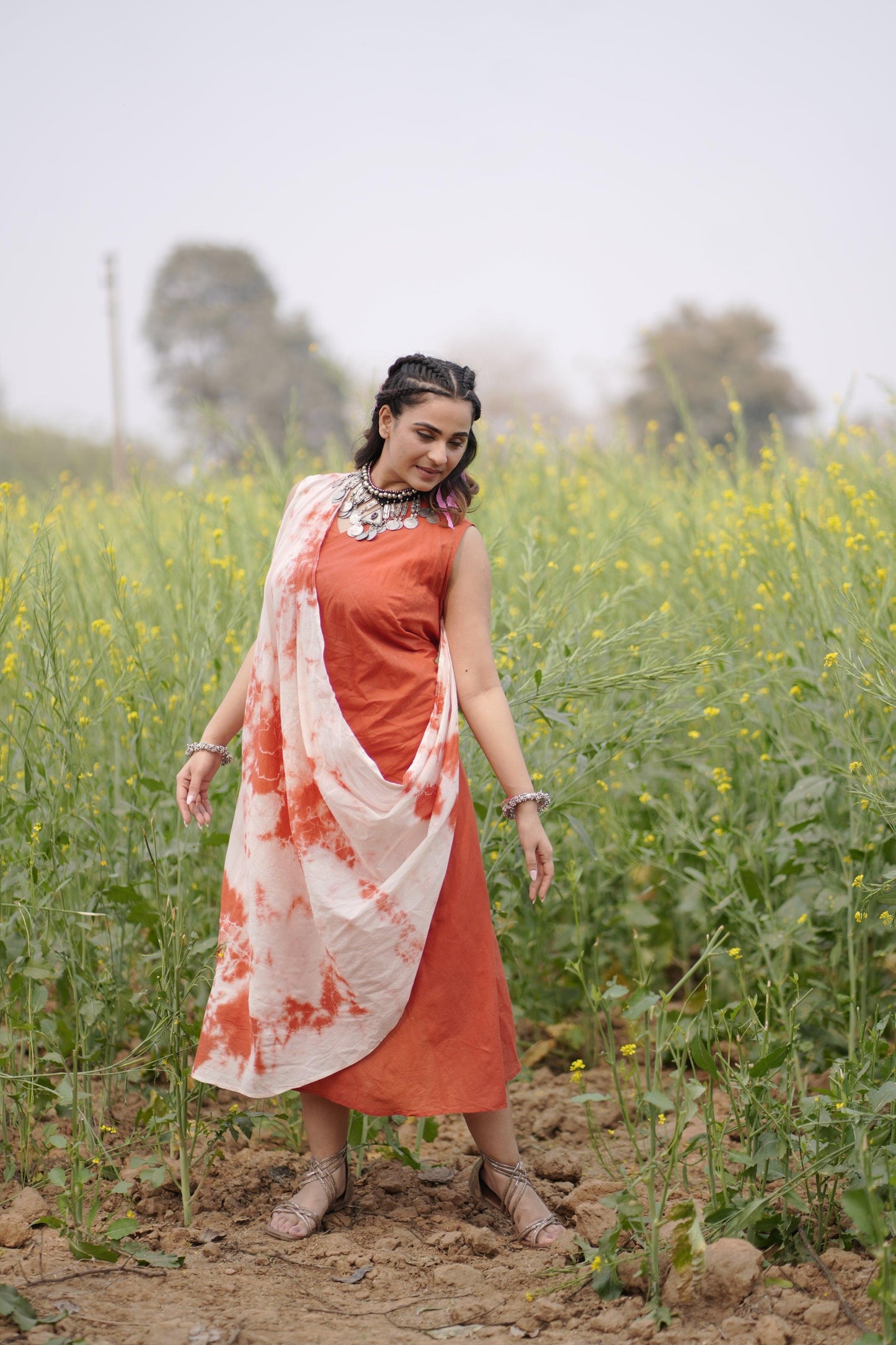 Chilli Ember Dress | Mulmul Cotton | Tie Dye - Kharwals India