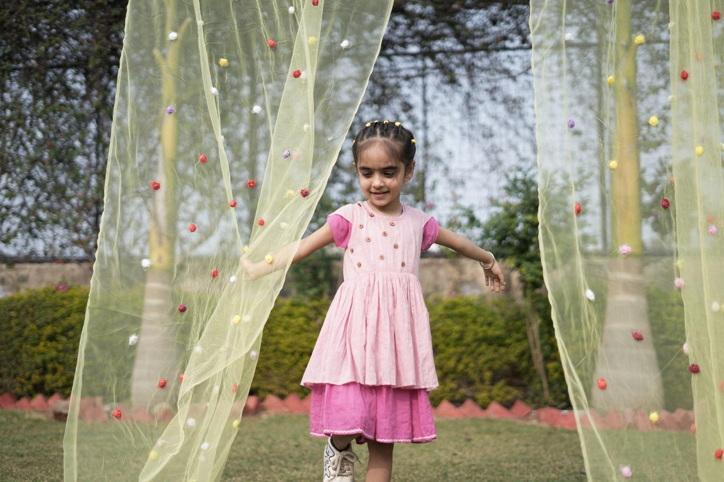 Custom Blush Petal Dress | Mulmul Cotton | Custom Name Embroidered - Kharwals India