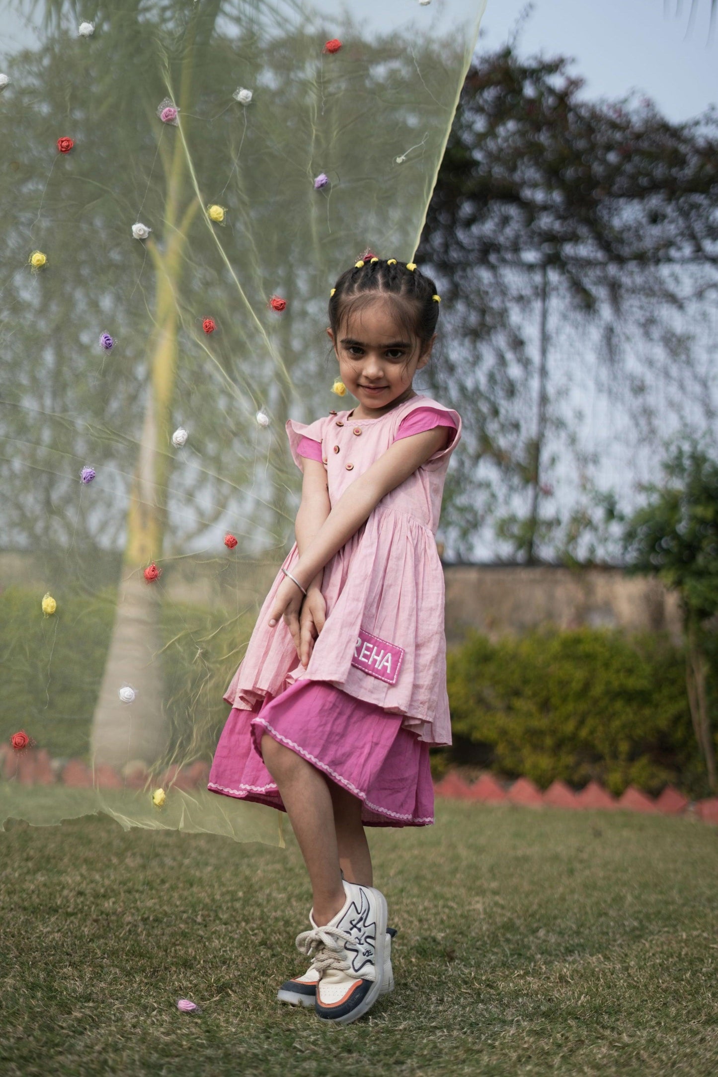 Custom Blush Petal Dress | Mulmul Cotton | Custom Name Embroidered - Kharwals India