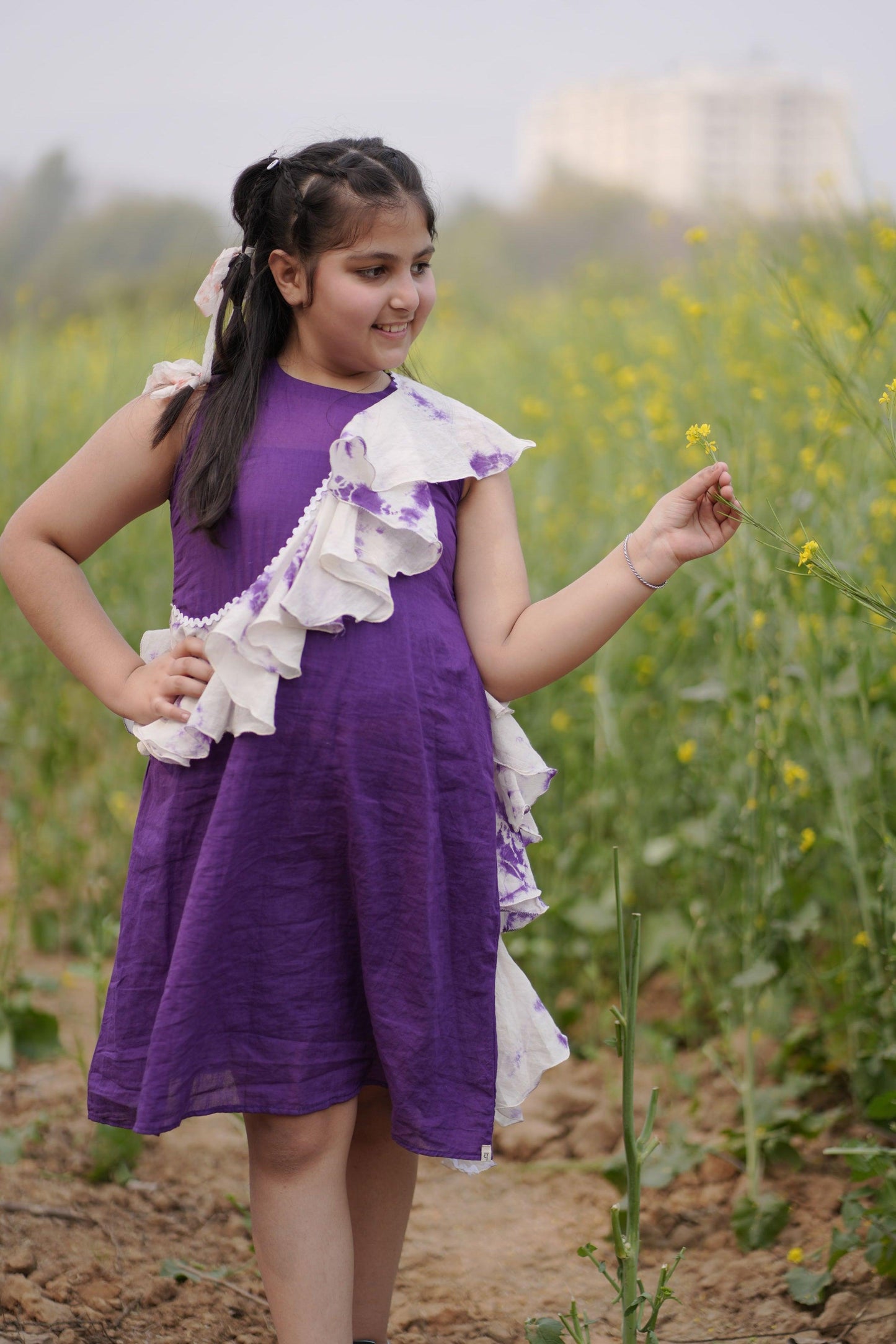 Violet Eclipse Dress | Mulmul Cotton | Tie Dye - Kharwals India