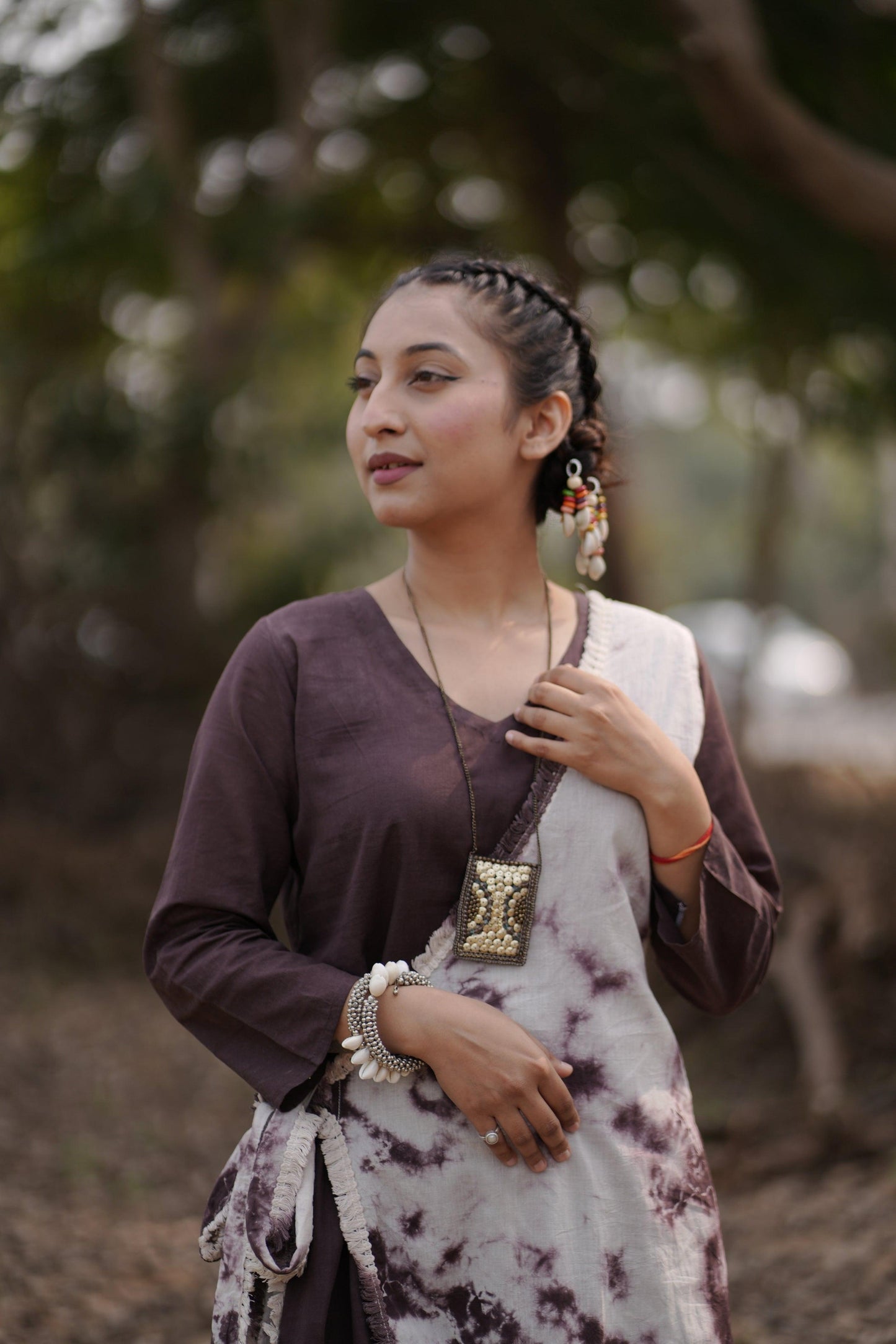 Choco Caramel Swirl Dress | Mulmul Cotton | Tie Dye lace - Kharwals India
