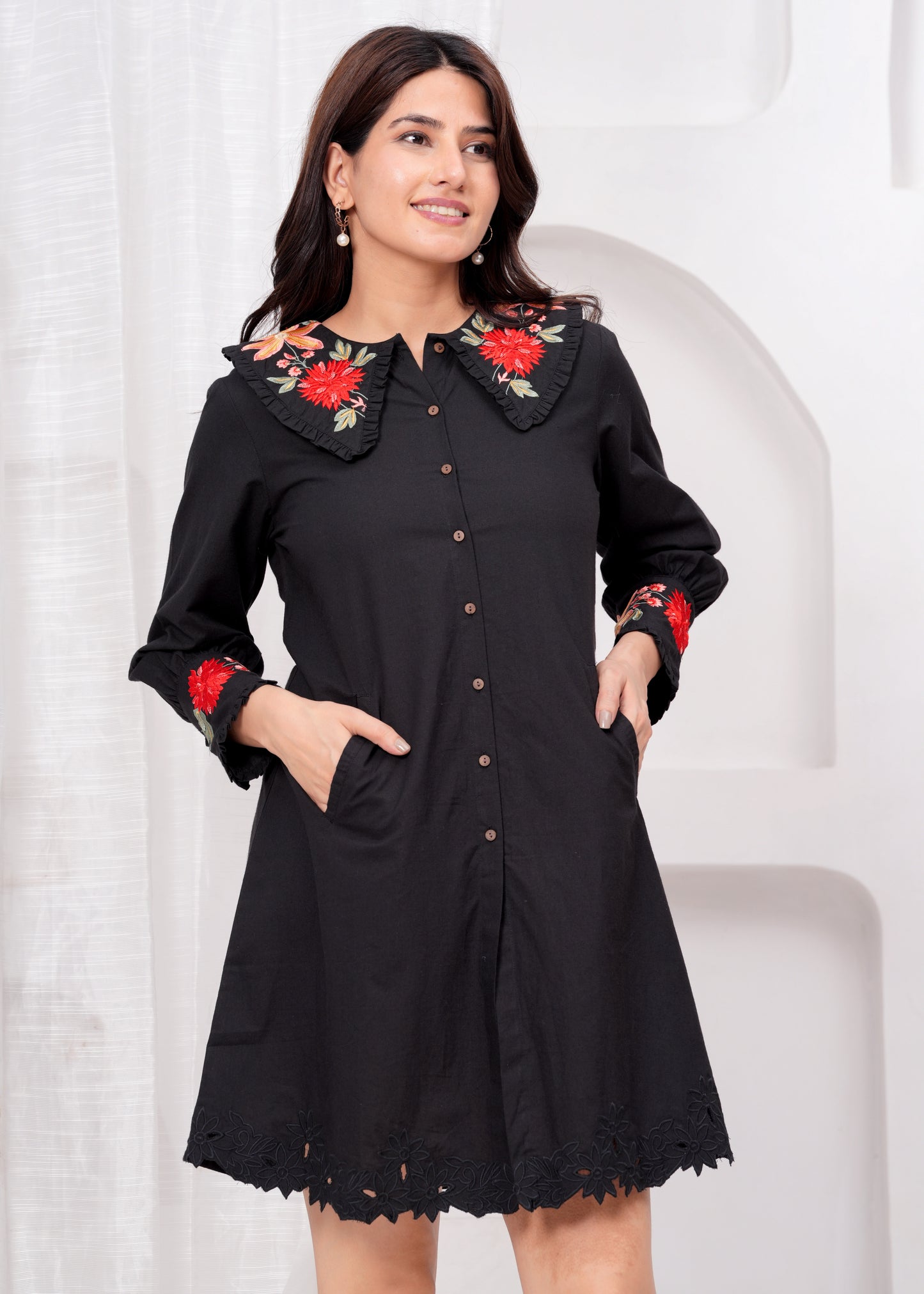 Black multicolour embroidered Dress