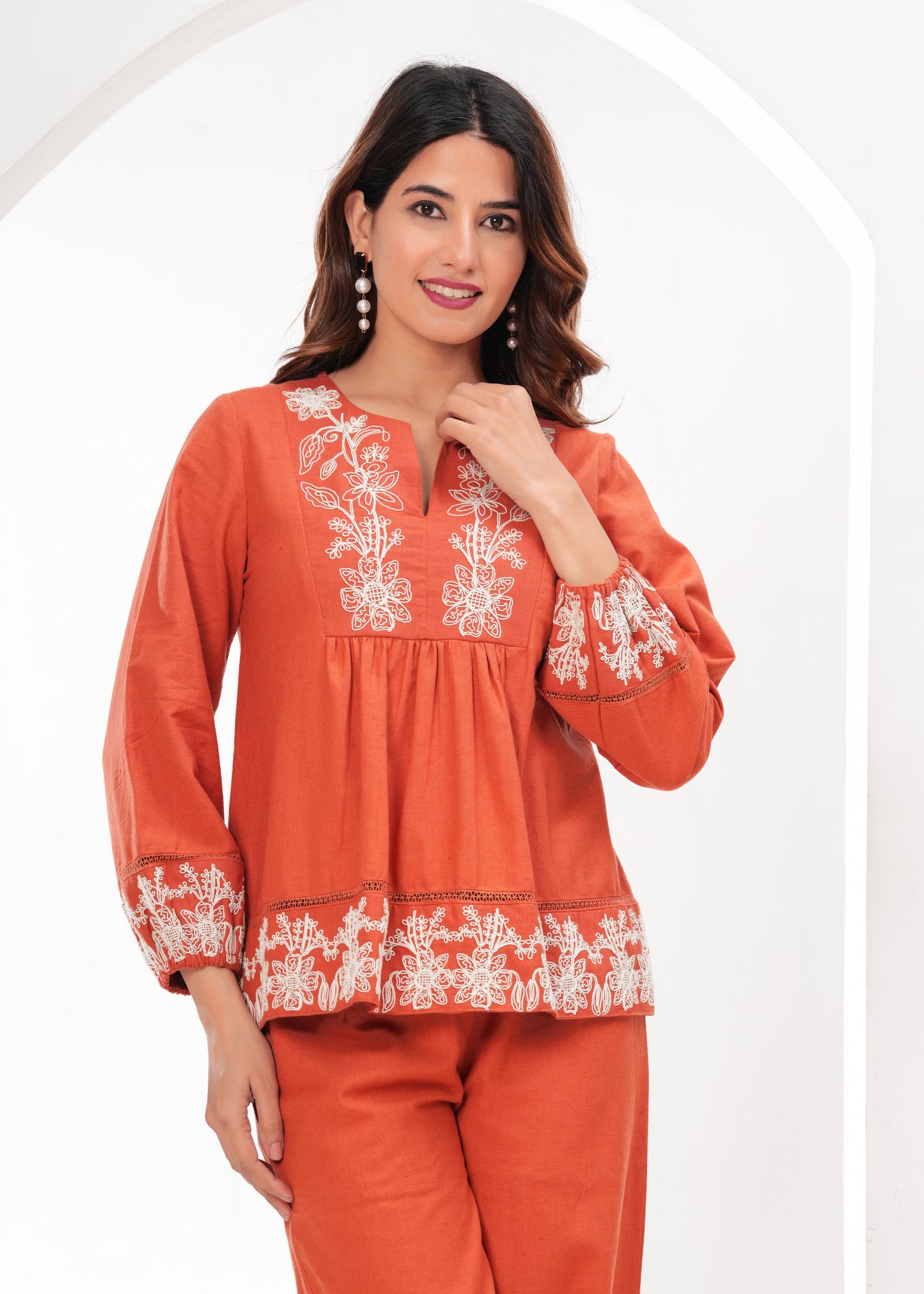 Rust Light Sand Embroidery Dress