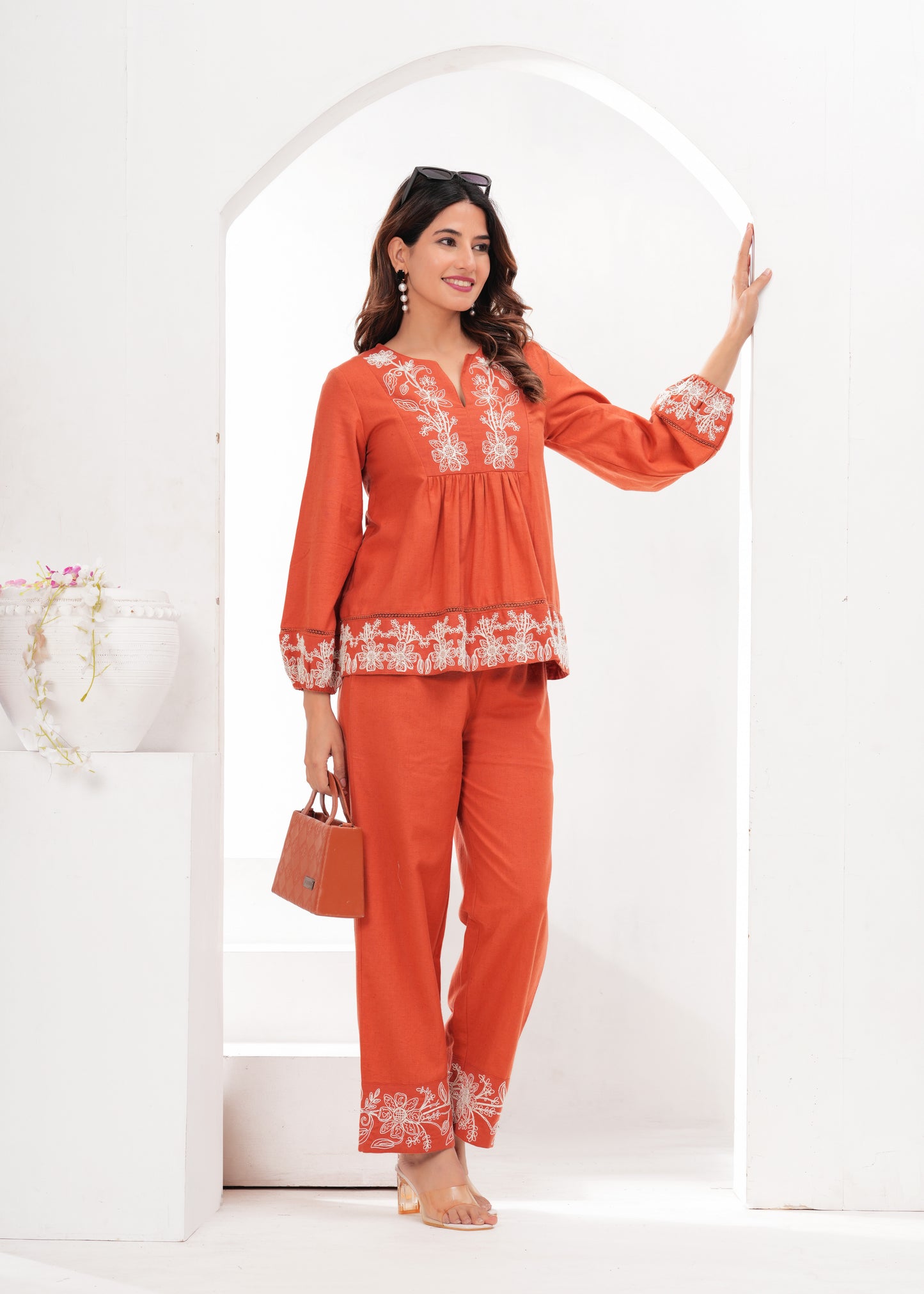 Rust Light Sand Embroidery Dress