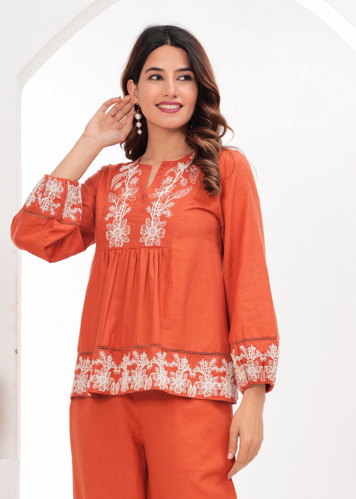 Rust Light Sand Embroidery Dress
