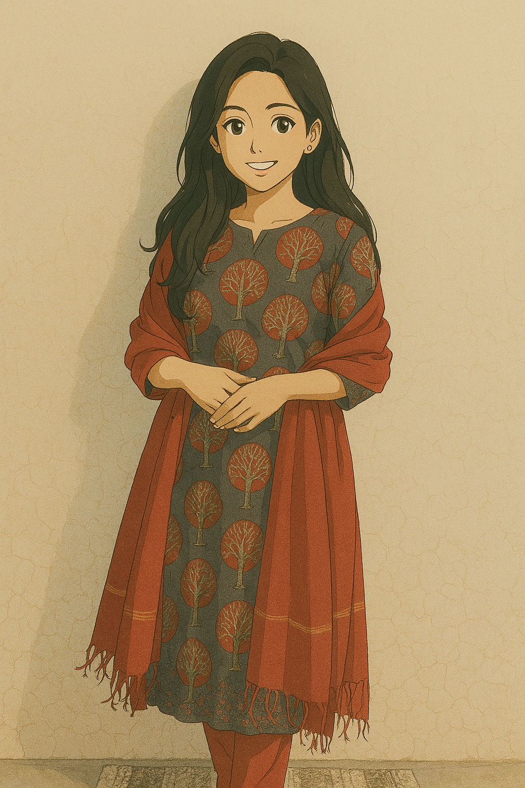 Garnet Orbit 3-Piece Suit | Self Embroidery | Ajrakh Motif - Kharwals India