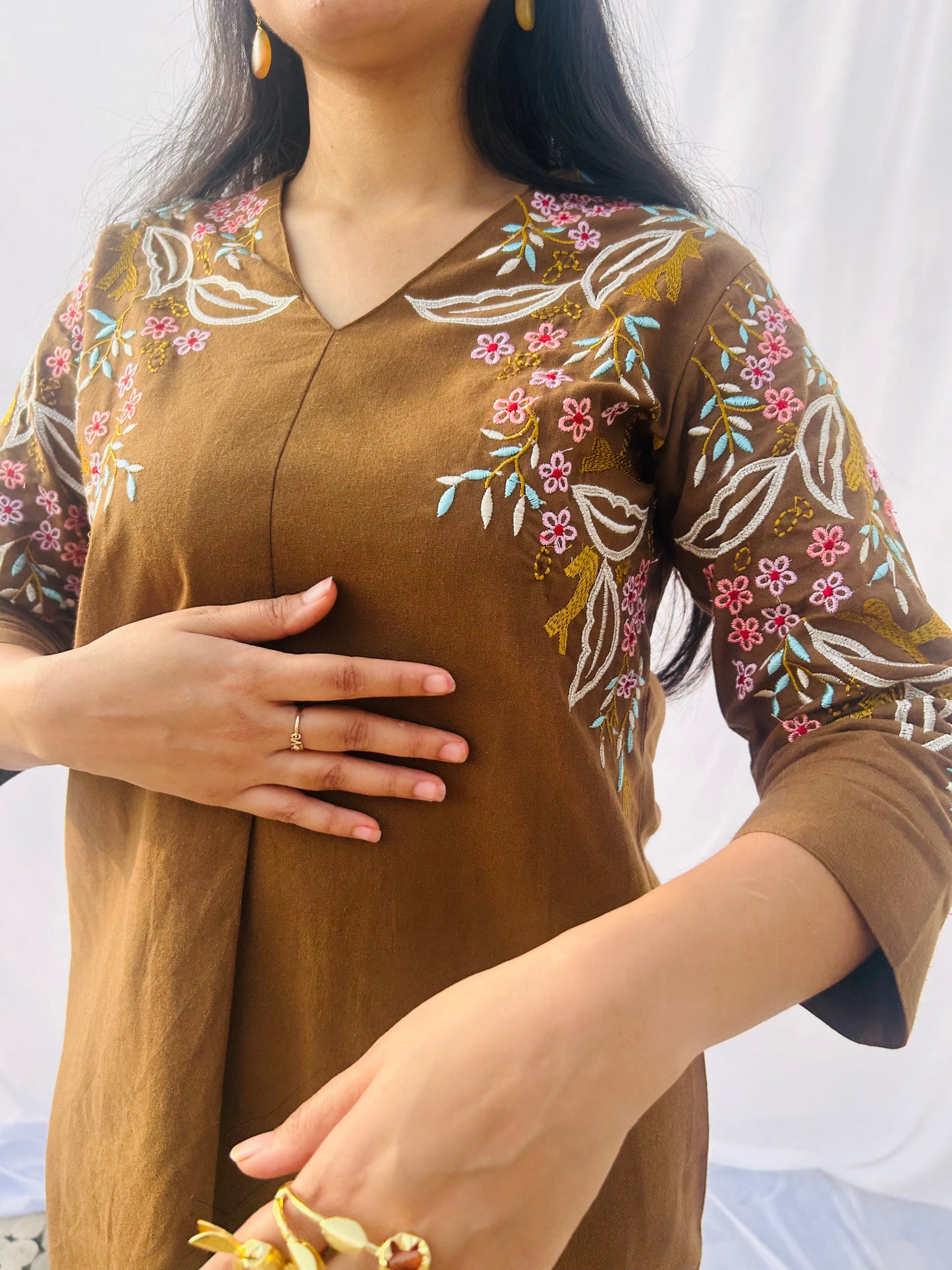 Desert Gold Co-ord Set | Cotton Flex | Floral Embroidery - Kharwals India