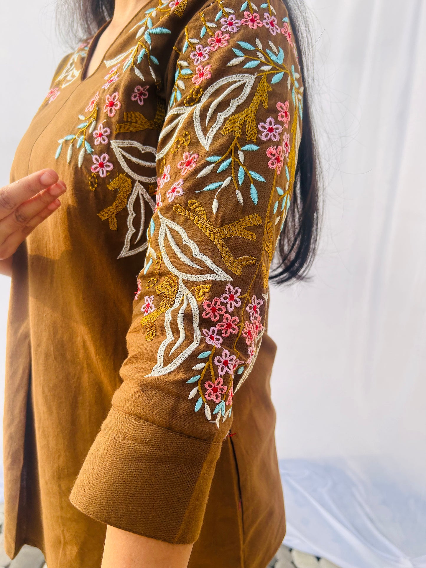 Desert Gold Co-ord Set | Cotton Flex | Floral Embroidery - Kharwals India