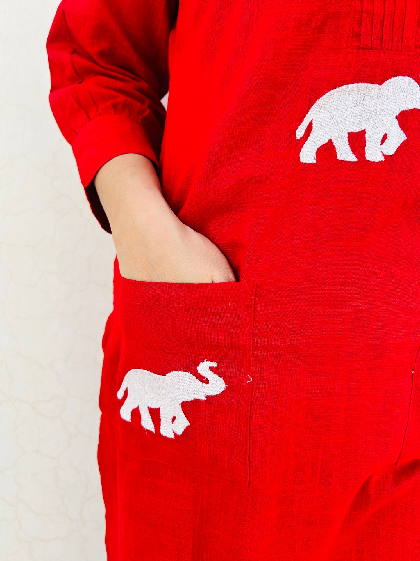 Flame Aurora Co-ord set | Cotton Slub | Elephant Embroidery - Kharwals India