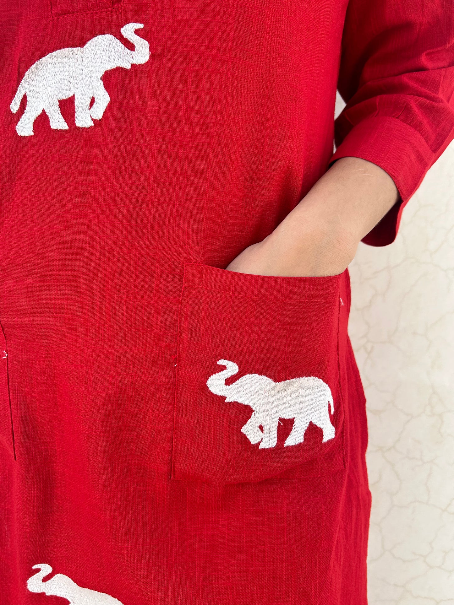 Flame Aurora Co-ord set | Cotton Slub | Elephant Embroidery - Kharwals India