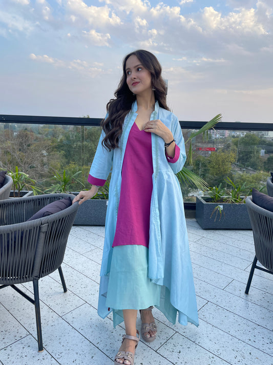 Mirage Dress with Wrap around Jacket | Cotton Slub, Mulmul - Kharwals India