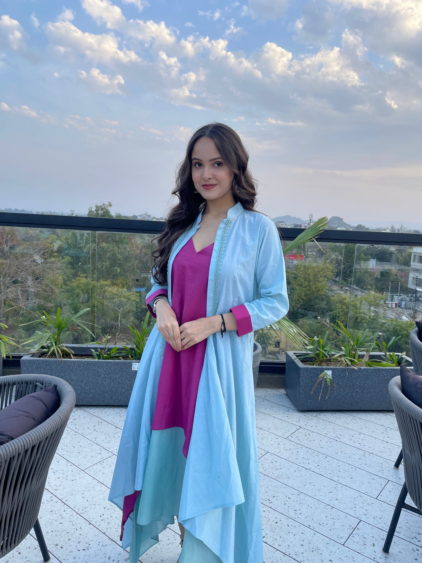Mirage Dress with Wrap around Jacket | Cotton Slub, Mulmul - Kharwals India
