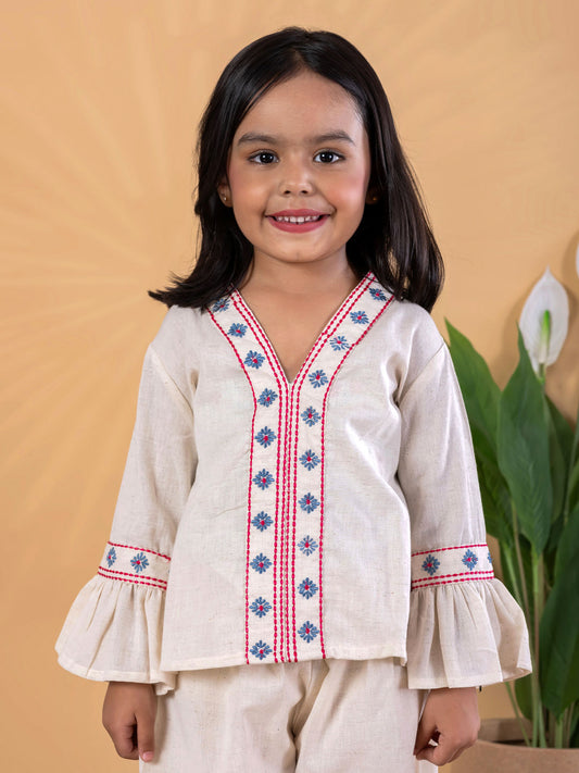 Little Blossom Hand-Embroidered Co-ord Set - Kharwals India