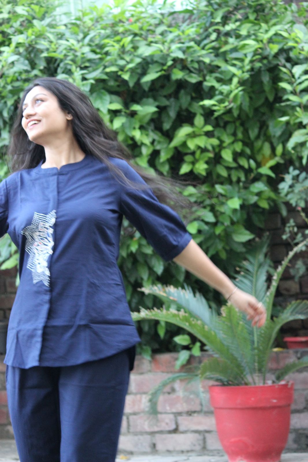 Midnight Bloom Applique Work Co-ord Set - Kharwals India