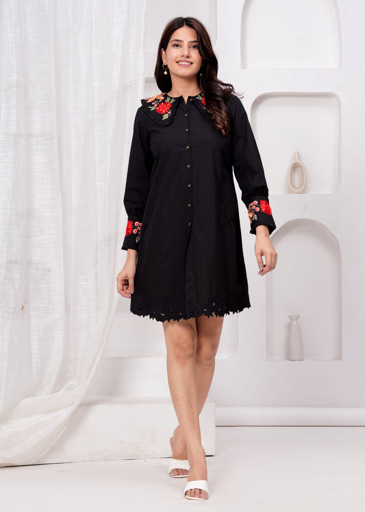 Black multicolour embroidered Dress