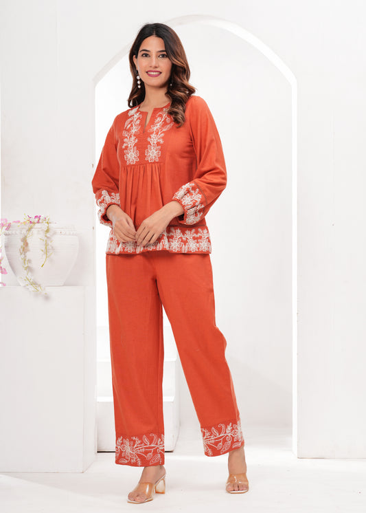 Rust Light Sand Embroidery Dress