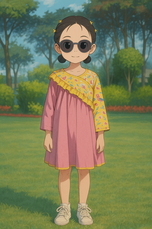 Flamingo Sunlit Dress | Cotton Printed, Slub | Handblock