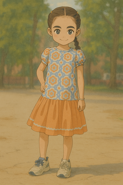 Bright Salmon Glow Dress | Cotton Printed, Plain | Handblock - Kharwals India