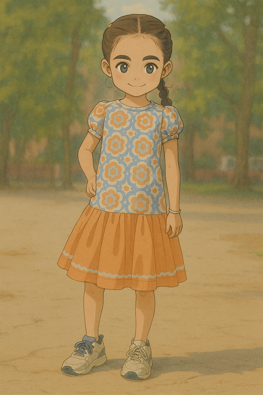 Bright Salmon Glow Dress | Cotton Printed, Plain | Handblock