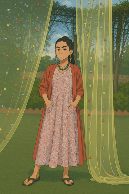 Aura Ensemble Dress with Jacket | Cotton, Mul Chanderi | Patchwork | Handblock - Kharwals India