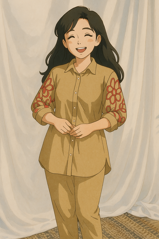 Beige Grace Shirt Pant Set | Premium Flex Cotton | Embroidery