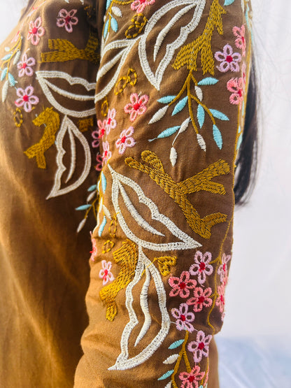 Desert Gold Co-ord Set | Cotton Flex | Floral Embroidery