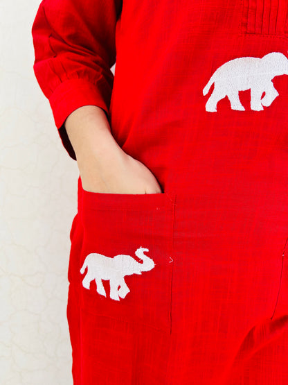 Flame Aurora Co-ord set | Cotton Slub | Elephant Embroidery