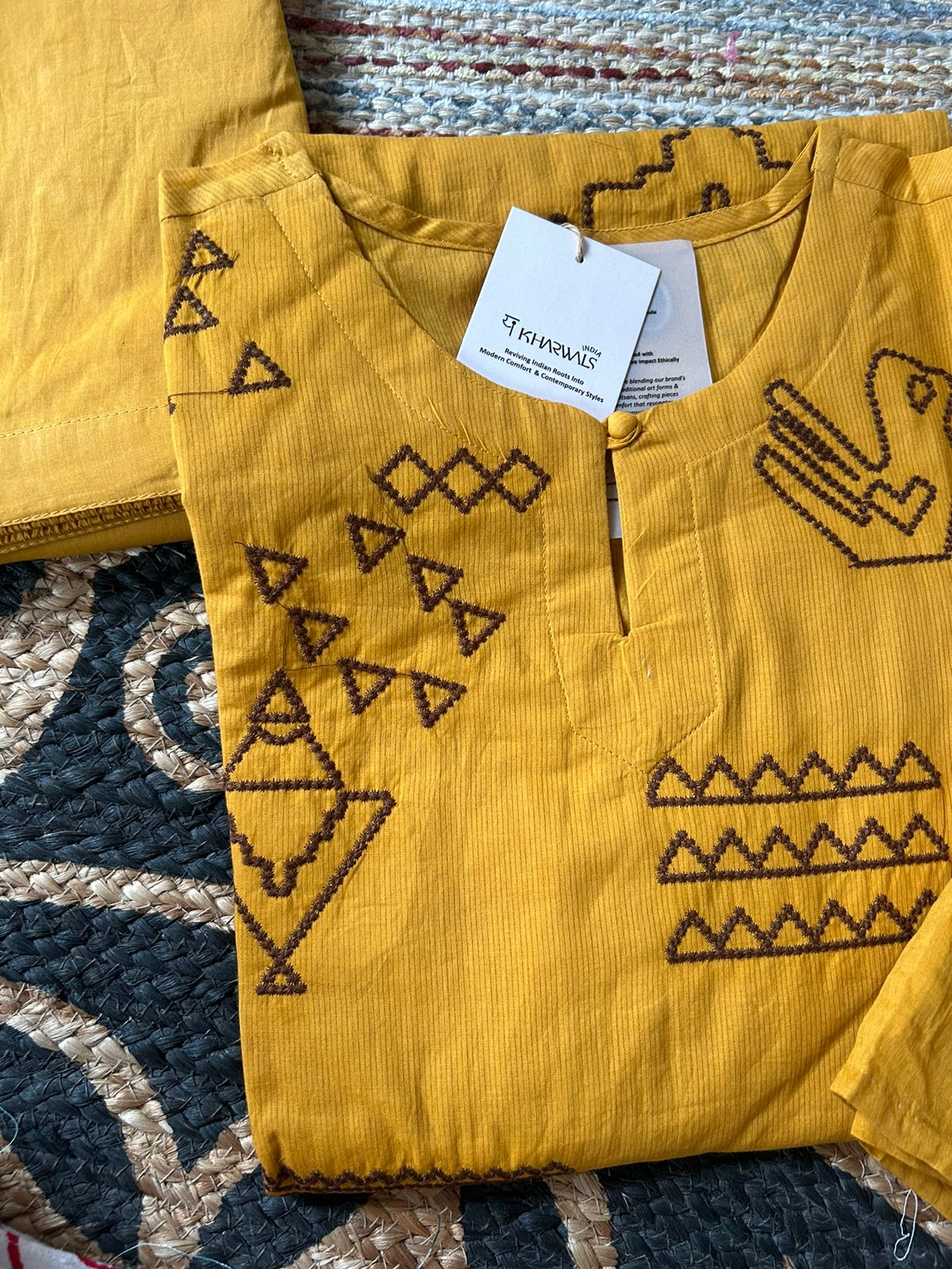 Mustard Figure Embrodiary Suit (with dupatta) - Kharwals India