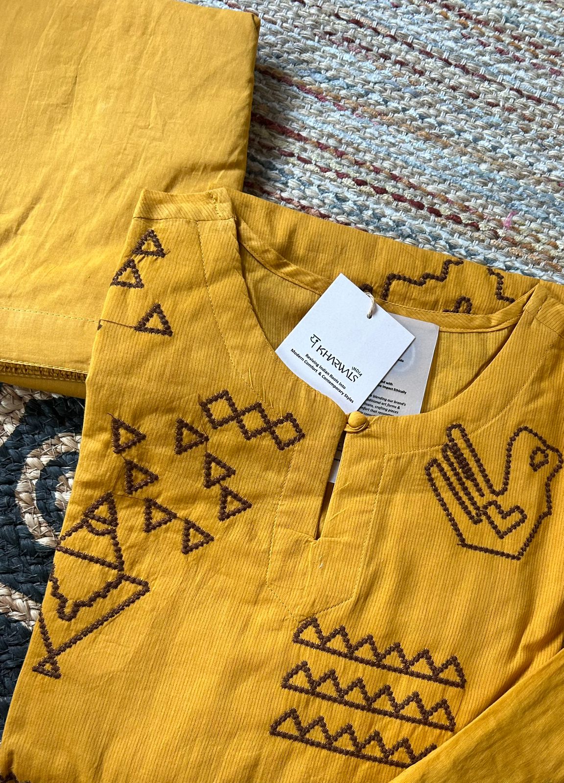 Mustard Figure Embrodiary Suit (with dupatta) - Kharwals India