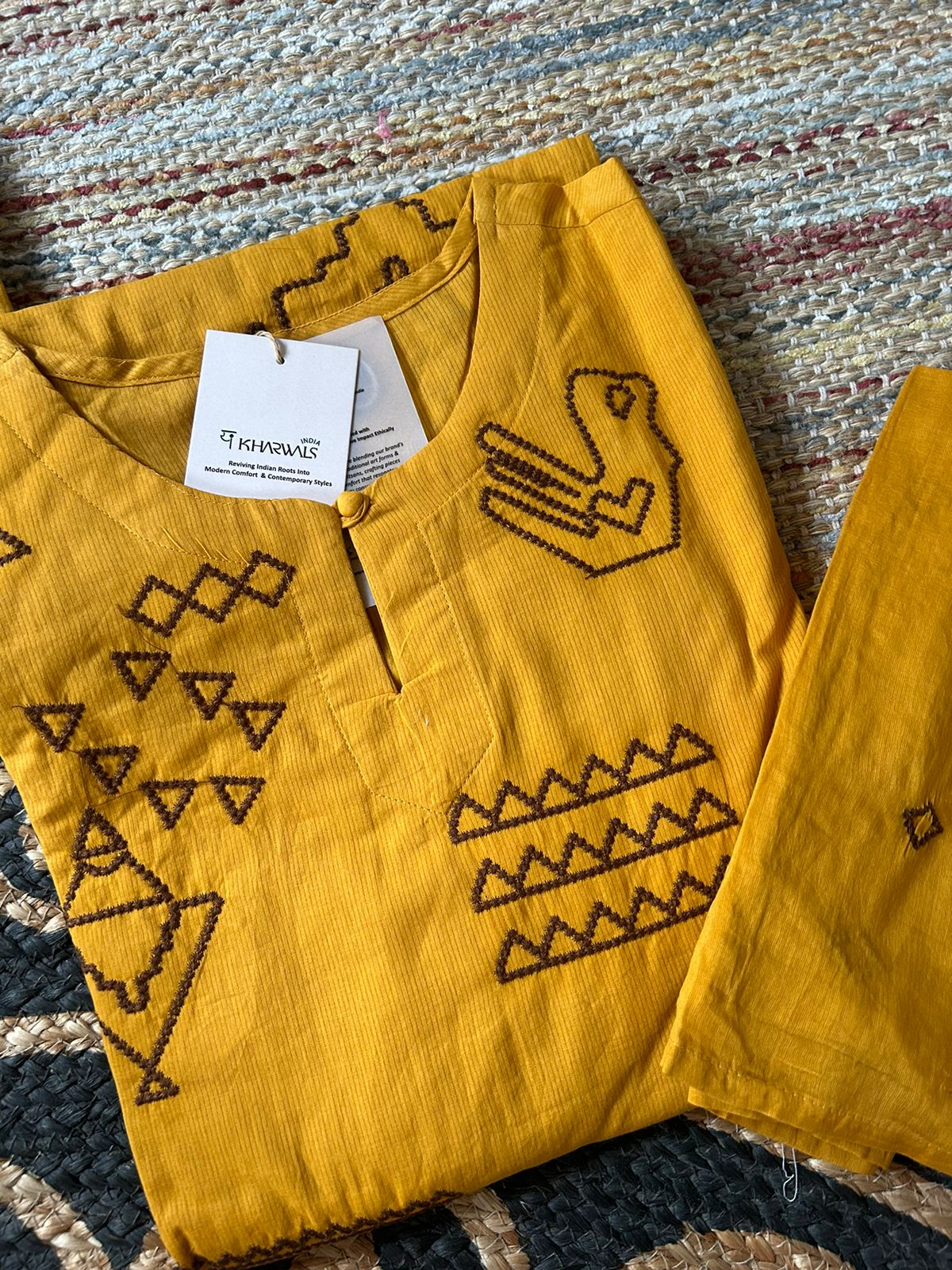 Mustard Figure Embrodiary Suit (with dupatta) - Kharwals India