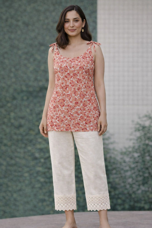 Knotted Sleeveless Floral Kurti