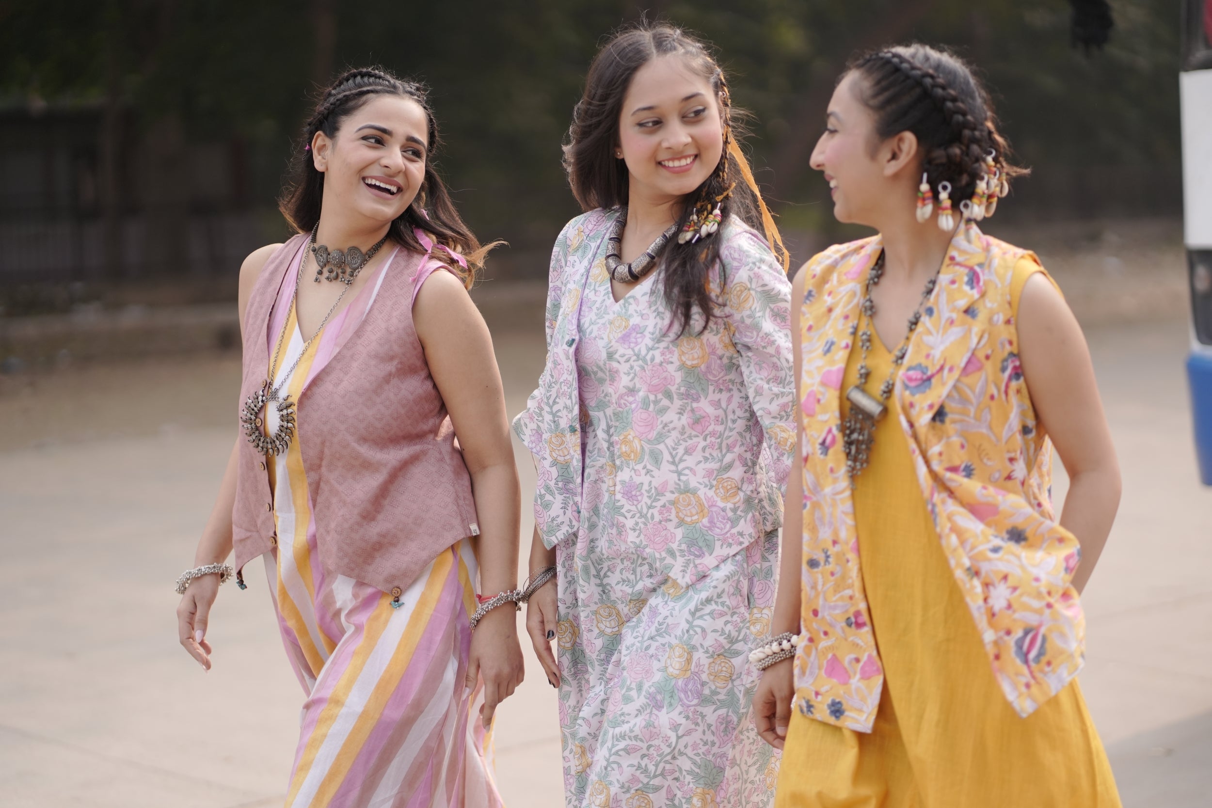 Floral Fusion Dress with Reversible Waistcoat | Cotton Printed, Dobby | Handblock - Kharwals India